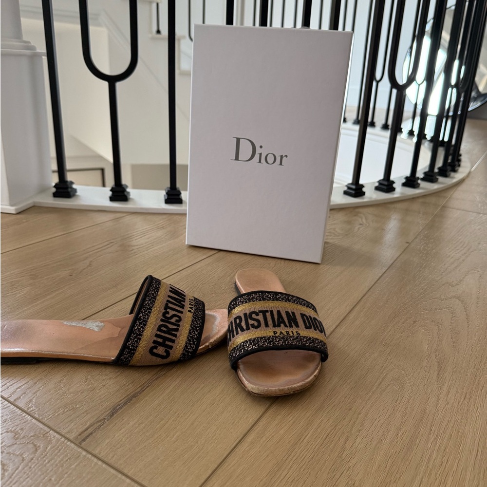 Dior Women's Black and Tan Slide Sandals